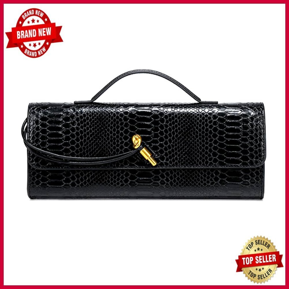 Leather Clutch Bag with Adjustable Strap, 12.2 Inches, 3 Pockets